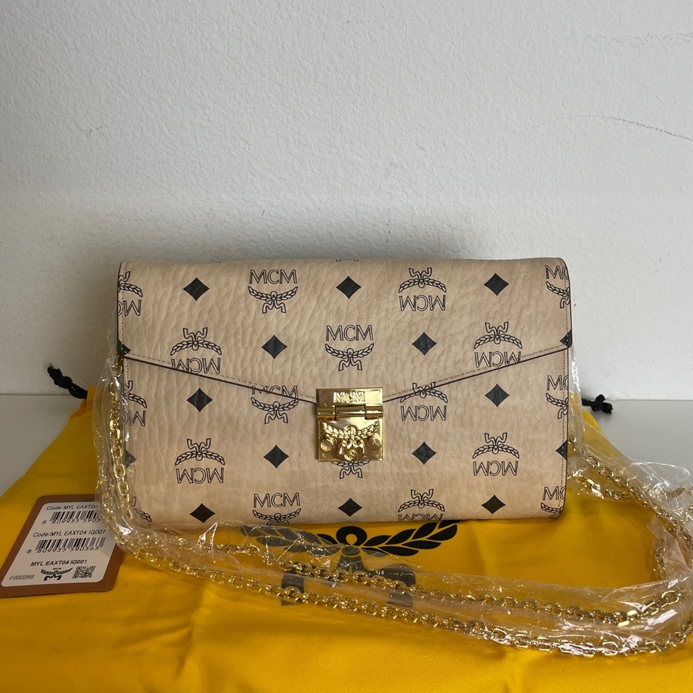 MCM New Patricia Logo Visetos Monogram Soft beige & Black Crossbody Bag